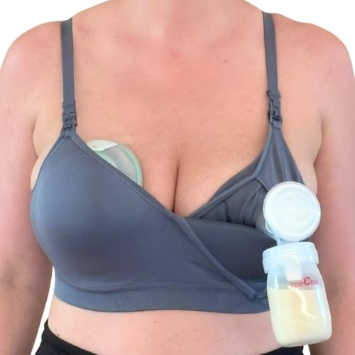 Supermom Silhouette with Light Fixed Pads, Pumping Bra Hands Free, Adjustable Pumping & Nursing Bra for All Breast Pumps