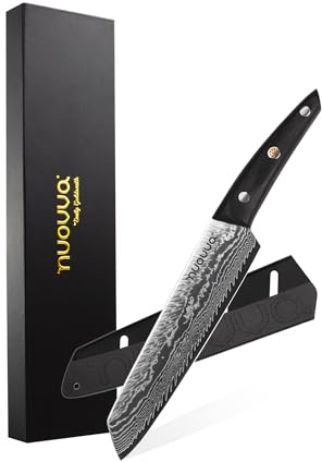 nuovva Kitchen Fileting Knife – 6.5 Inch High Carbon Japanese Slicing Knife – 67 Layer Damascus Steel – Fileting Knives with Hand-Polished Rosewood Handle – Includes Sheath & Gift Box