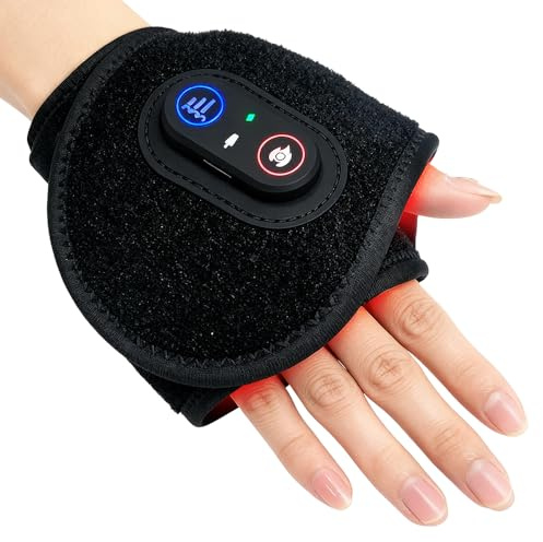 SGZIOO Massaggiatore per Polso, Massaggiatore a Mano Elettrico, con 48 Perle LED, Lampada a LED a Luce Rossa da 660nm & 850nm, Fascia da Polso per Terapia a Luce Rossa,Vibrazione, per Alleviare Dolore