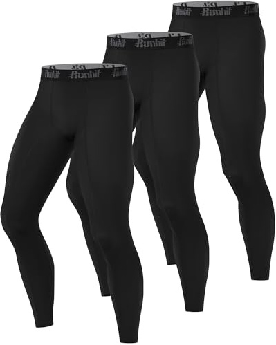 Runhit Men's Compression Leggings, 1/3 Pack Running Tights Thermal Base Layer Pants Athletic Trousers for Gym Cycling Football Workout