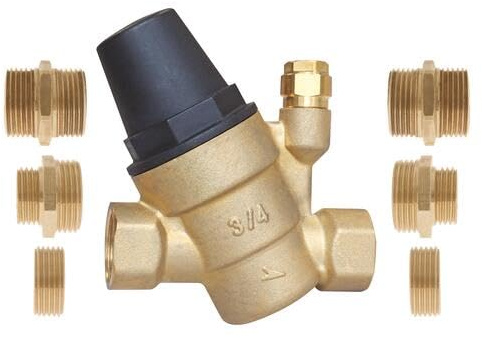 SOMATHERM FOR YOU - Réducteur de Pression Réglable à Membrane - Compact et Facile à Installer - FF3/4 Avec Multi-Raccords - Pression Sortie Réglable 1 à 5 Bars - Jaune