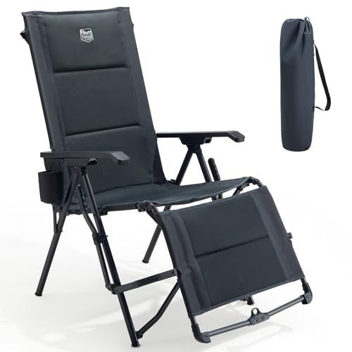 TIMBER RIDGE Faltbarer Campingstuhl mit Fußablage 4-Fach Verstellbarer Rücken Gartenstuhl gepolsterter Sitzfläche 150kg Belastbar Relaxsessel Garten Camping Balkon Wohnmobil