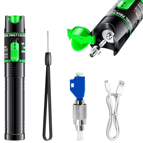 Visual Fault Locator, 510nm Wavelength, 30KM Green Light Fiber Optic Tester with 2.5mm FC Male to LC Female Adapter for Network Cable Test