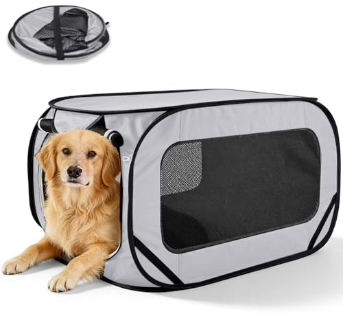 Box pieghevole per cani e gatti, trasportino per cani, pieghevole, 94 x 53 x 53 cm, trasportino per cani con doppie porte, in tessuto Oxford, per viaggi (grigio)