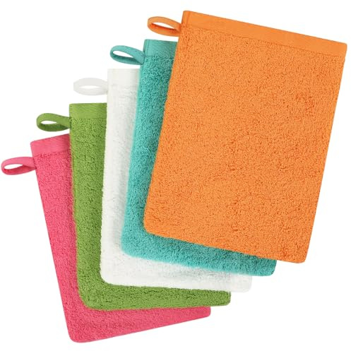 COZYMIRE Manoplas Baño en Microfibra 15 x 20 cm Guantes para Lavarse Morbidi e Assorbenti Manopole Riutilizzabili con Cordón Apto para Pieles Secas, Grasas y Sensibles 6 Piezas-012