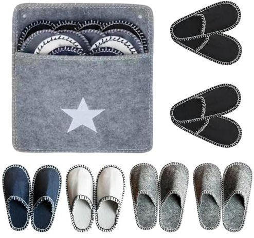 6 par gästtofflor, set med förvaringsväska, tofflor för gäster, tofflor, halkfri sula, filttofflor, besökartofflor, set för familj, hotell eller resor, storlekar 36–45
