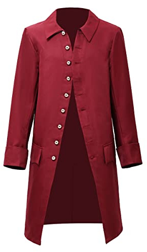 BLESSUME Steampunk vittoriano redingote cappotto coloniale uomo giacca, Rosso 1, L