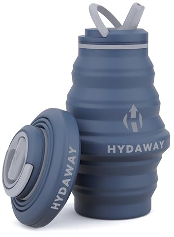 HYDAWAY Collapsible Water Bottle - 17oz I Reusable Water Bottles with Flip Top Lid for Travel, Hiking, Backpacking I Portable & Leakproof, Food-Grade Silicone, BPA Free, Collapse to 1.5”