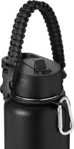 IRON °FLASK Paracord Handle - Fits Wide Mouth Water Bottles - Durable Carrier, Secure Accessories, Survival Strap Cord, Safety Ring, and Carabiner - Seven Core Paracord Bracelet