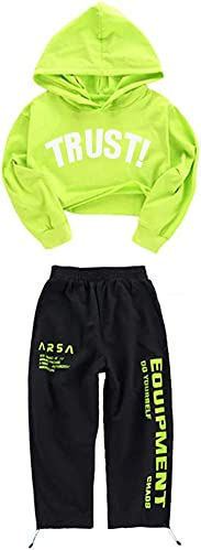 LOLANTA Barn hiphop kostym street dance outfit huvtröja grön och joggingbyxor träningsoverall (grön, 10–11 år)