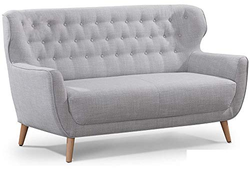CAVADORE Zweisitzer-Sofa Abby / Klassisches Polstersofa mit Knopfverzierung / 153 x 89 x 88 / Strukturstoff, hellgrau