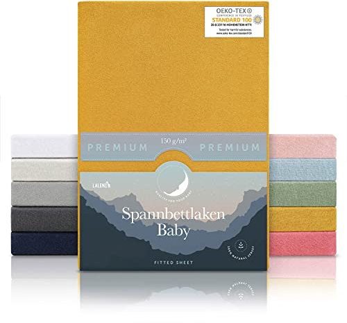 Laleni Premium Spannbettlaken 38x77cm Babywiege oval 2er Set | Oeko-TEX zertifiziertes Spannbettlaken Stubenwagen | Moseskorb Bezug aus Baumwolle | Spannbettlaken Kinderwagen | Baby Bettwäsche | Gelb