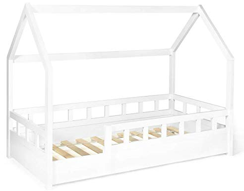 IDMarket - Kinderbett 80 x 160 cm Neree weiß mit Lattenrost und Barrieren