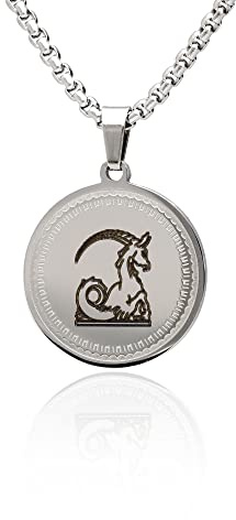 Collana da uomo e donna, in acciaio inox con segno zodiacale, con ciondolo zodiacale, lunghezza della catena a scelta., Acciaio inossidabile