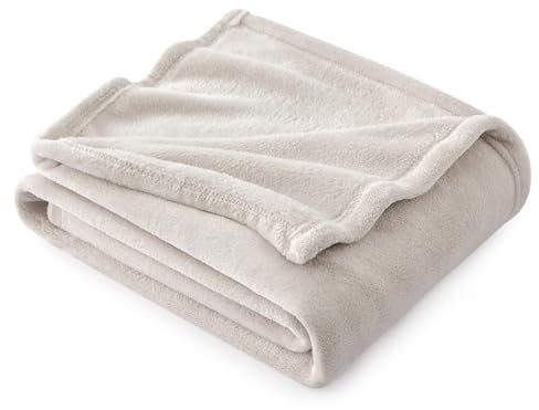 Bedsure Fleece Throw Blanket for Sofa - Soft Cosy Fluffy Blankets for Bed, Warm Single Throws for Audlts, Beige, 130x150 cm