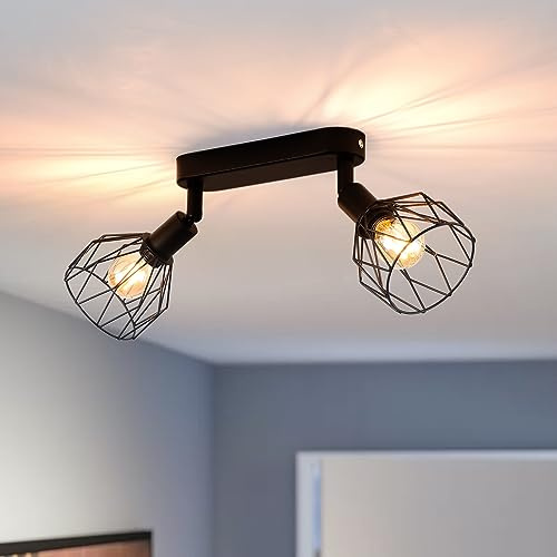 ANWIO Faretti LED Soffitto Regolabili Base Rettangolare,Faretti da Muro con 2 Lampadine LED Attacco E14,Lampadario Vintage Lampada da Soffitto per Negozio,Bar,Cucina,Soggiorno,Lampadine Escluse EUC-EA