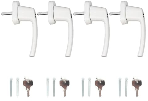 Abschließbarer Fenstergriff, Satz von 4, Aluminiumfensterschloss mit Schlüssel, Sicherheitsfenstergriff mit Nadellänge von 35 mm, Kindersicherungsschloss, Fenstertür, Familiensicherheit (Weiß)