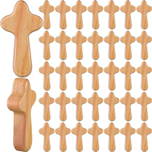 Menkxi 200 Stück Mini-Kreuze aus Holz, Komfort-Kreuze, Großpackung, Taschen-Kreuze, kleines Handkreuz, fürsorgliches Kreuz, christliches Geschenk für Kirche, Weihnachten, Taufe, Erstkommunion,