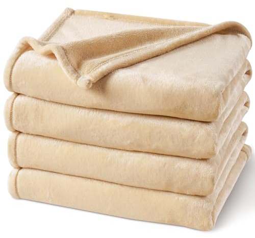 PHF Couverture douillette en polaire - 130 x 150 cm - Certifié Oeko-Tex - Douce et chaude - Pour canapé, lit, couvre-lit et couverture douillette - Beige