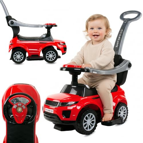 Voiture pour Enfants à Pousser et Glisser, à partir de 1 Ans, avec klaxon et Musique, Espace de Rangement sous Le siège (Rouge)