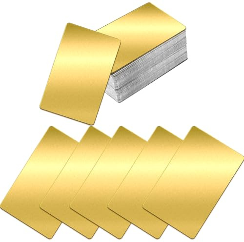 100 pezzi di biglietti da visita in metallo vuoti, MaehSab 0,2 mm in alluminio con incisione laser dorata, biglietti da visita in metallo per ufficio fai da te, biglietti regalo VIP fai da te (8,6 x