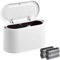 KUIZHEN Desk Trash Bin with Lid and 4 Rolls of Bags - Portable Mini Trash Can for Room, Kitchen, Bedroom, Bathroom, Office - White