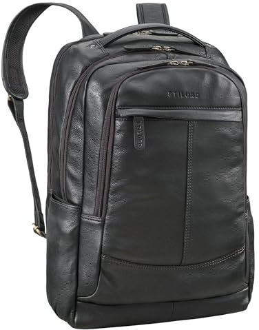 STILORD 'Maxim' Premium XL Business Rucksack Herren Leder Vintage Lederrucksack Damen Laptop 17 bis 19 Zoll großer Uni Arbeitsrucksack viele Fächer, Farbe:schwarz