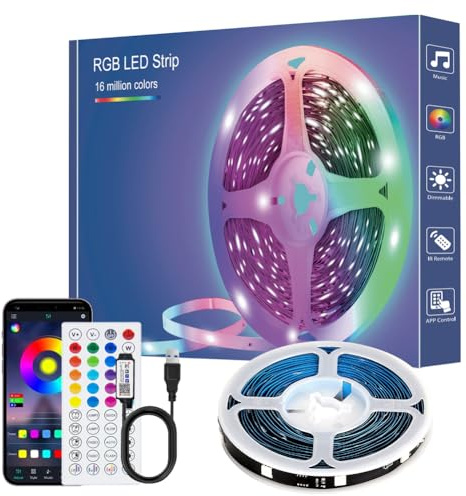 LED Strip 1M, TV LED-bakgrundsbelysning, färgskiftande LED-strip med 44 knappar fjärrkontroll/APP-kontroll RGB LED-ljusremsa för 32-50 tums TV