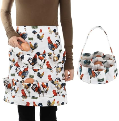 Ensemble tablier et panier de collecte d'œufs en toile durable pour poule, canard, oie, tablier et panier, 12 poches et panier à 7 poches, vêtements de travail de cuisine de ferme