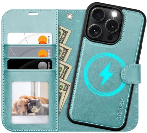 OCASE for iPhone 16 Pro Case, Detachable 2 in 1 PU Leather Wallet Case with RFID Blocking, Wireless Charging, Card Holders, Kickstand, Shockproof Removable Phone Cover, Ice Blue