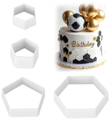 Juego de 4 cortadores de galletas de fútbol, cortadores de galletas de pentágono blanco, varios tamaños, molde hexagonal y pentágono de fútbol, cortadores de fondant para cupcakes, sándwiches,
