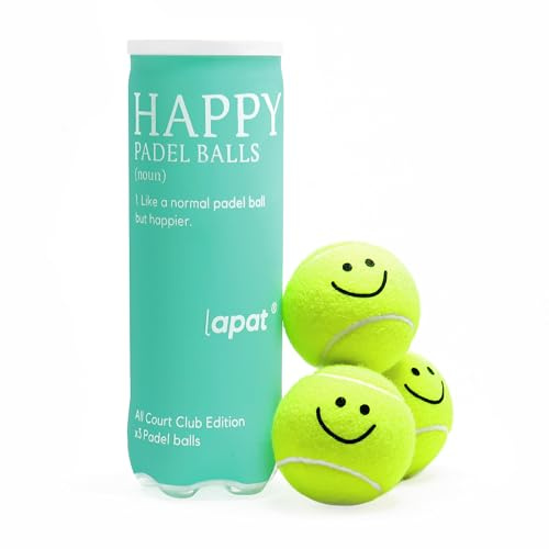 LAPAT Balles de Padel - 3 Balles de Padel Pressurisées, Balle Idéale pour Joueurs, Entraîneurs et Clubs - Haute Visibilité et Adaptée à la Compétition (Happy, Pack 1 Tube)