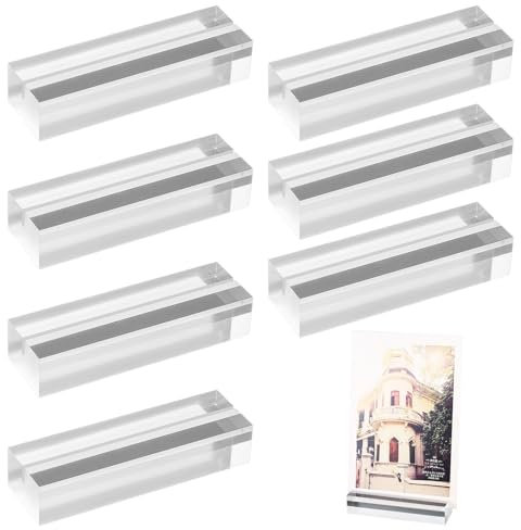 qxayxa 7 Pcs Acrylic Sign Holders, Clear Acrylic Card Stands, Table Sign Display Holder, Place Card/Table Number Holders for Wedding Party Menus, Postcards, Photos, 10×3×2 cm