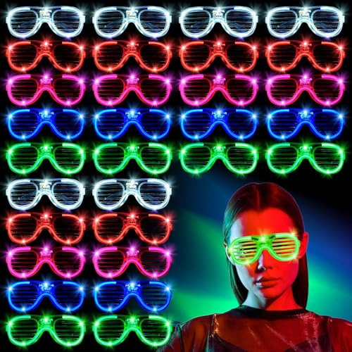 Vesmiga Neon LED Party Glasses – Light Up Flashing Glow Glasses for New Year's Eve, Christmas & Birthday, Disco Rave Sunglasses for Festival, Club, Wedding Party Favors (5/10/15/30 Pack)