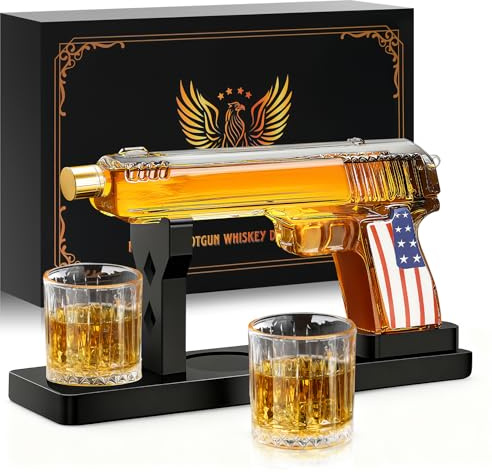 Gifts for Men Dad, LUXULISH Whiskey Gun Decanter Set with American Flag Design, Cool Anniversary Christmas Gift for Him Husband, Dispenser for Bar Drinking Party