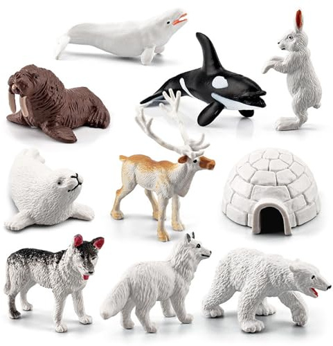 Odoukey 10 Figuras de Animales para niños pequeños, simulación cognitiva Realista de Oso Polar, decoración de Escritorio ártico, Juguetes de Aprendizaje, Regalos para niños y niñas