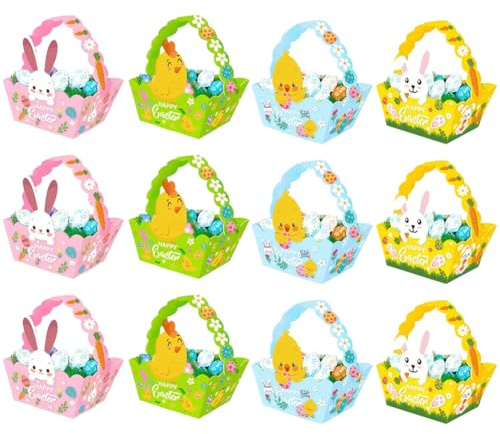 JynxtoyZeal Cestino Carta Pasquali, 12pcs Cestino Pasquale per Bambini, Cestino Pasquale da Riempire, Cestino Pasquale con Manico, per Caramelle, Regali,Come Decorazione Pasquale
