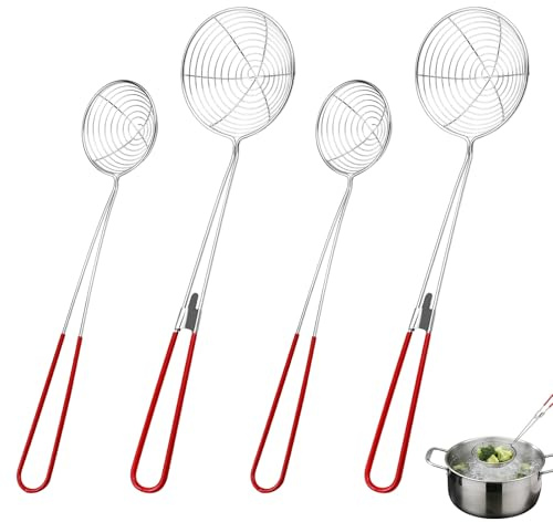 4 Pezzi Colino per Fonduta in Acciaio Inox, Schiumarola con Manico Lungo, Resistente al Calore e alla Ruggine, per Fonduta, Verdure, Carne e Pesce