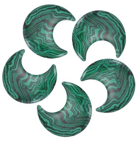QUARKZMAN 5 Pcs Piedra La Moon De Cristal, 1.2 Pulgadas De Longitud Malaquita Natural Cristal Moon Piedra Preciosa Al Por Mayor, Piedras Talladas Para Bolsillo Meditación.