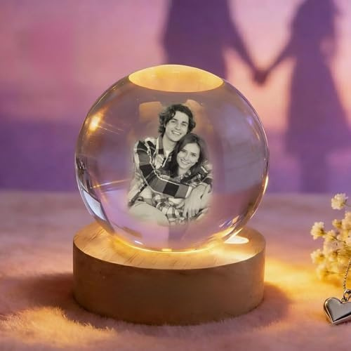 PANZUOD Lámpara LED Personalizada Con Foto En Bola De Cristal, Lámpara Con Foto De Pareja Grabada Con Texto, Regalo Romántico De Aniversario De Boda Para Él, Para Ella, Decoración Del Hogar