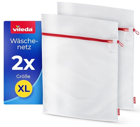 Vileda Tvättnät set om 2 XL 50 x 60 cm för tvättmaskin | Slitstark polyester med skyddslaskdragkedja, för tröjor, rockar, jeans och sängkläder