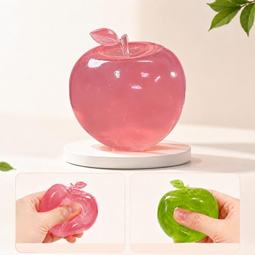JINDANCL Squishies Pomme, 6cm Squishy Anti-Stress Pomme Rose, Écrasante Anti-Stress en Gel pour Adultes, Squishies Transparent, Soulagement du Stress, Fidget Toy pour Bureau École