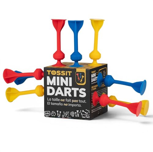TOSSIT Mini Darts, Suction Cup Darts, Toss Game Perfect Family and Party, Silicone Throwing Game for Backyard, Indoor and Outdoor Fun, 9 Darts, 3 Colors