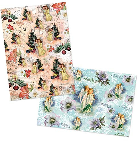 Ideen mit Herz - 2 hojas papel de arroz de precioso decoupage, DIN A4, 2 diseños diferentes, vintage, Navidad, etc.
