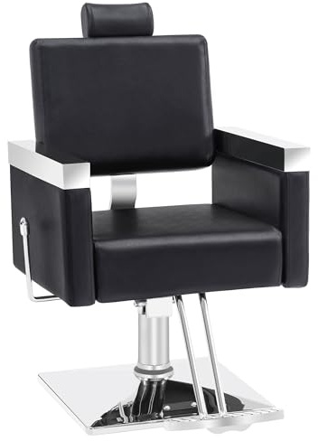 BarberPub Classic Recline Hydraulic Barber Chair Salon Spa Chair Hair Styling Beauty Equipment 3018 (Black)