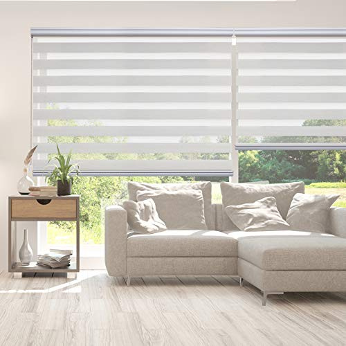 Stores enroleurs Jour Nuit Premium Double Tissu Finitions Haut de Gamme Galerie et chaînette en Aluminium Qualité maximale pour Fenêtres et Portes Store Zébre STORESDECO Lin 140x250 cm