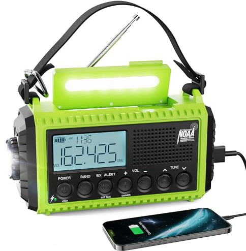 Raynic Emergency Weather Radio, 5000mAh/18500mWh Weather Radio, Portable Solar Hand Crank Radio with AM/FM/SW/NOAA, Cell Phone Charger, Headphone Jack, Flashlight and SOS Siren