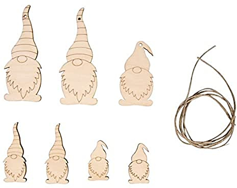 Rayher Holzdekoration Wichtel, 7 Stück, 2,5 – 9 cm + 0,5 m Kordel, Weihnachtsdekoration, Holz FSC zertifiziert, natur, 46625505