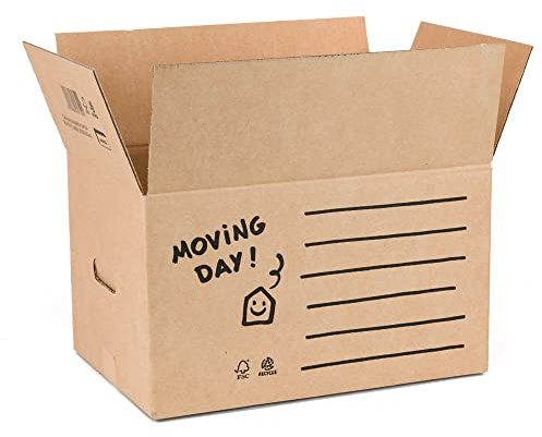 ONLY BOXES Lot de 10 boîtes de déménagement en carton 43 x 30 x 25 cm pour déménagement et rangement avec poignées. Boîtes de rangement AMA622, Marron, 10 cajas 43x30x25 cm