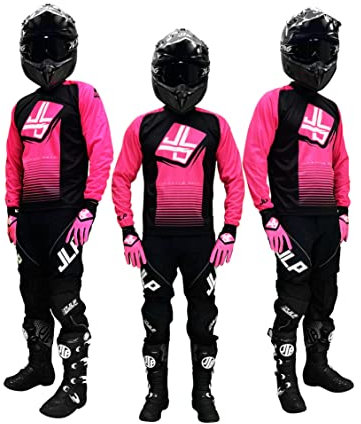 JLP RACING TENUE PANTALON MAILLOT GANTS MOTO CROSS QUAD ENDURO VTT BMX MTB ENFANT STRIPES ROSE L